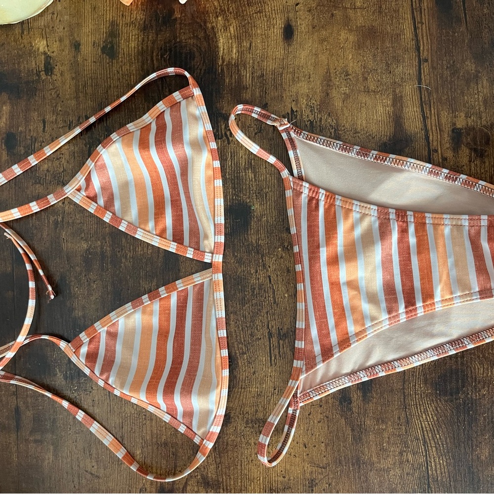 Ash Vibrant Orange and Cream Striped Bikini